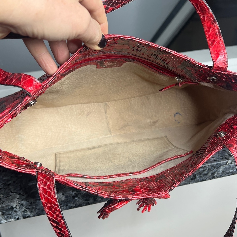 Anya Hindmarch Red And Black Python Snakeskin Sho… - image 8